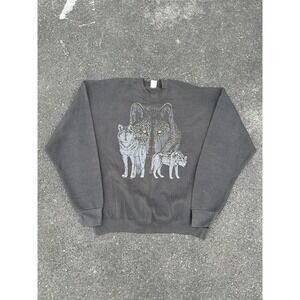1995 Graphic Wolf Eyes Black Sweater Size XXL